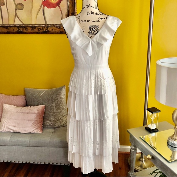 Tiered Lasercut Ruffle White Dress| - Picture 4 of 11